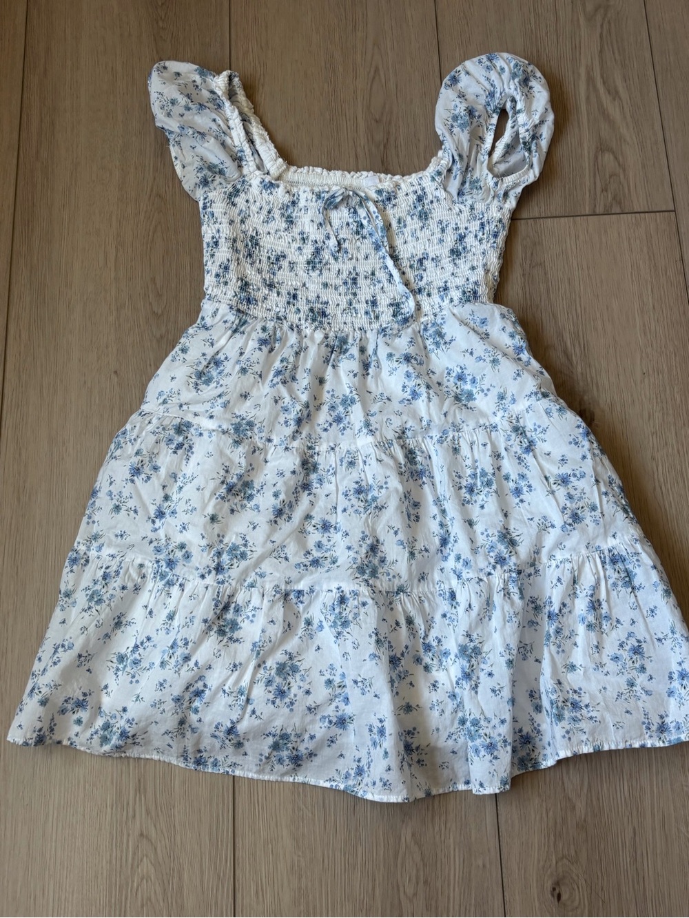 Garage White Midi Dress with Blue Floral Print